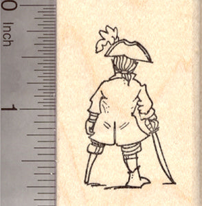 Small Pirate Rubber Stamp, Rear view with hat, cutlass, and pegleg