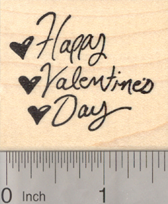 Happy Valentine's Day Rubber Stamp with Hearts