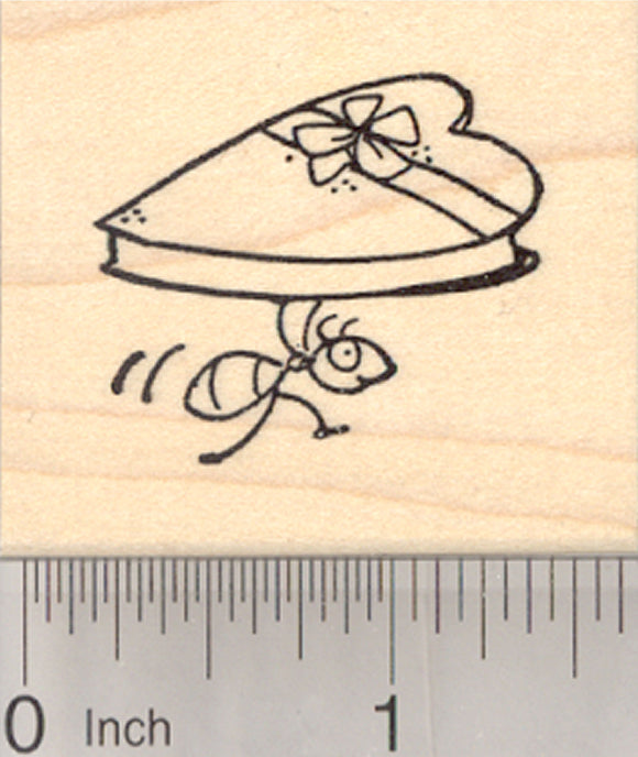 Valentine's Day Ant Rubber Stamp, with Box of Chocolates