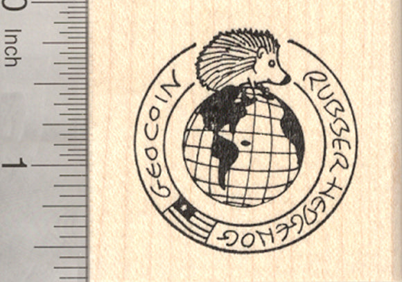 Geocaching Geocoin Rubber Stamp, Rubber Hedgehog