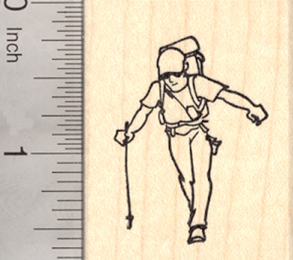 Hiker Rubber Stamp, with Hiking Gear