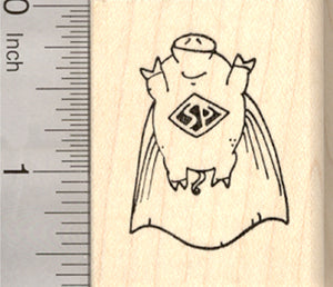 Flying Pig Rubber Stamp, Super Hero with Cape