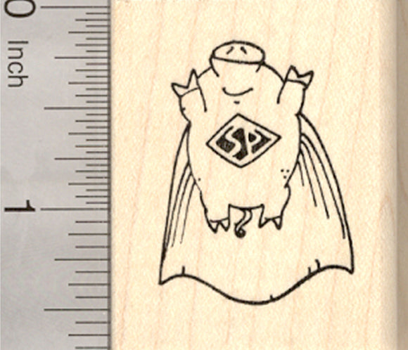 Flying Pig Rubber Stamp, Super Hero with Cape