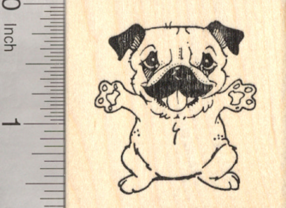 Pug Hug Rubber Stamp, Dog