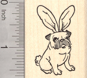 Easter Pug Rubber Stamp, in Bunny Rabbit Ears