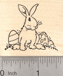 Easter Bunny Rabbit Rubber Stamp, with Eggs