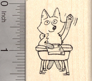 School Fox Rubber Stamp, Student at Desk
