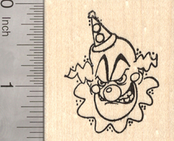 Deranged Clown Halloween Rubber Stamp, Scary Face, Circus Series