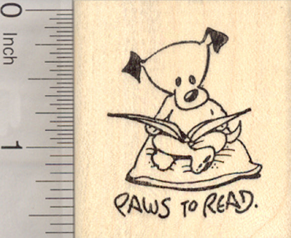 Dog Reading Rubber Stamp, Puppies and Kids Need to Read, Educational Series