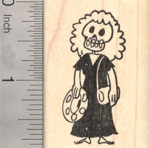 Skeleton Rubber Stamp, Playing Tambourine, Percussion, Day of the Dead, Halloween, Día de Muertos