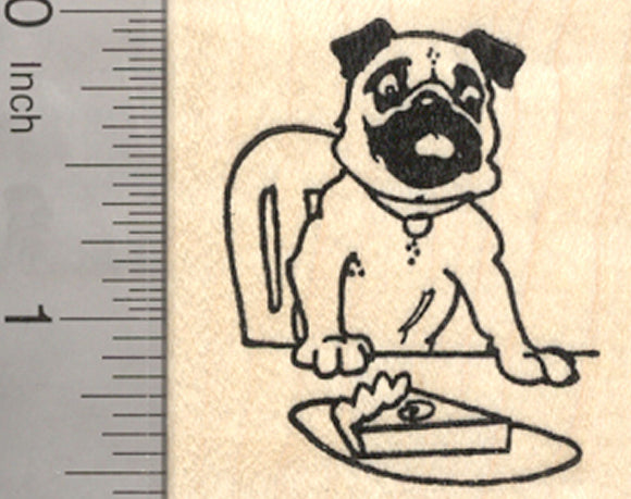 Thanksgiving Pug Rubber Stamp, Dog with Pumpkin Pie