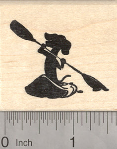 Dachshund Kayak Rubber Stamp, Paddling Dog in Silhouette