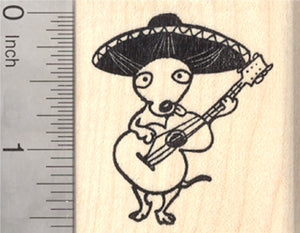 Mariachi Band Chihuahua Rubber Stamp, Dog in Sombrero with guitar