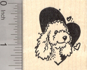 Poodle Valentine Rubber Stamp, Dog in Heart