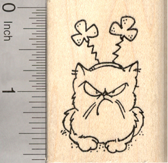 St. Patrick's Day Grumpy Cat Rubber Stamp, Shamrock Antennae