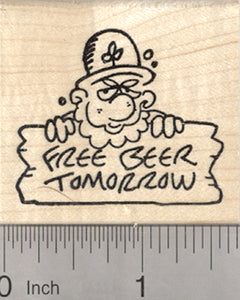 St. Patrick's Day Leprechaun Rubber Stamp, with Free Beer Sign