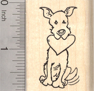 Valentine's Day Dog Rubber Stamp, Large Breed with Heart in Mouth, Pitbull, Great Dane, Mixed