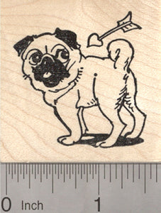 Valentine's Day Pug Rubber Stamp, Dog with Cupid's Arrow about to Strike