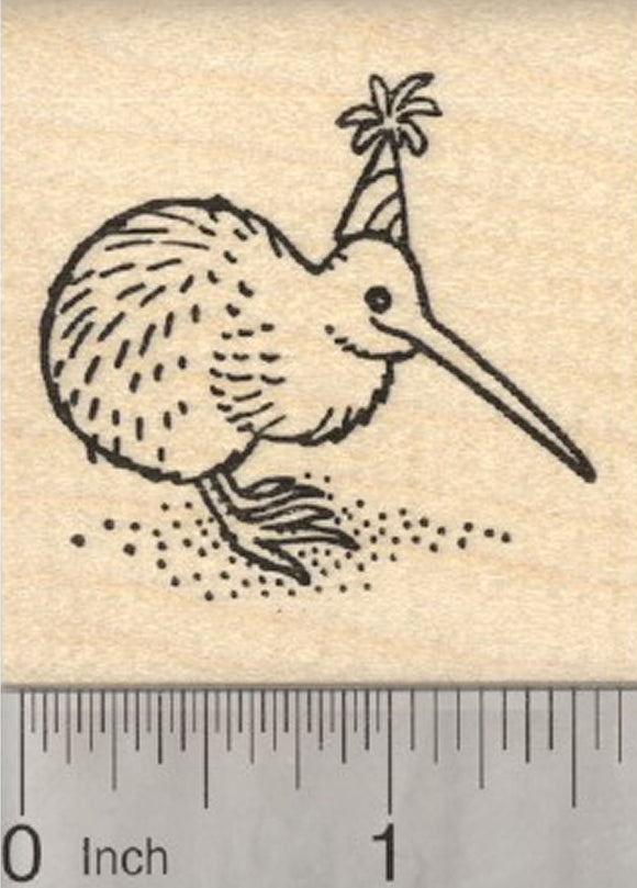 Birthday Kiwi Rubber Stamp, Flightless Bird of New Zealand