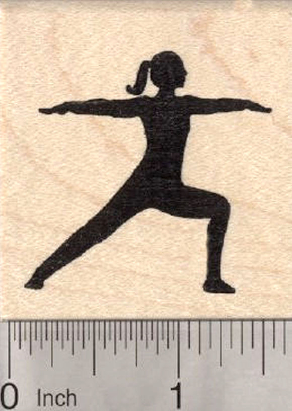 Warrior Pose Rubber Stamp, Yoga Asana, Virabhadrasana II
