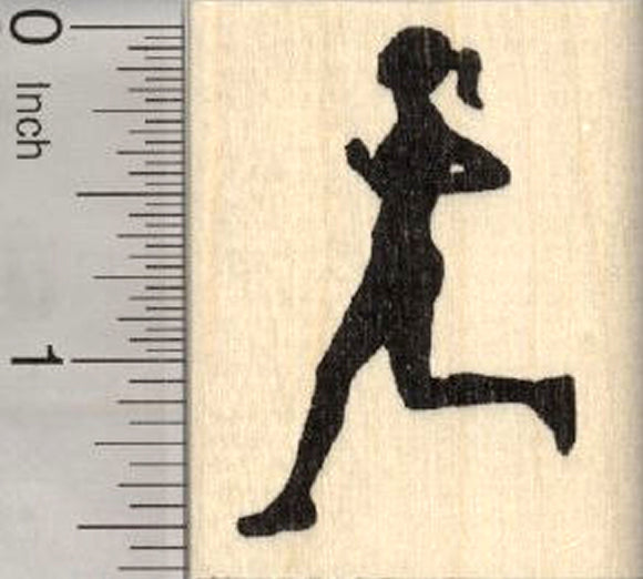 Female Runner Rubber Stamp, Silhouette of Woman Running