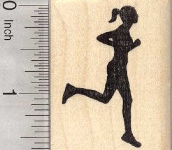 Running Woman Rubber Stamp, Silhouette Female Runner