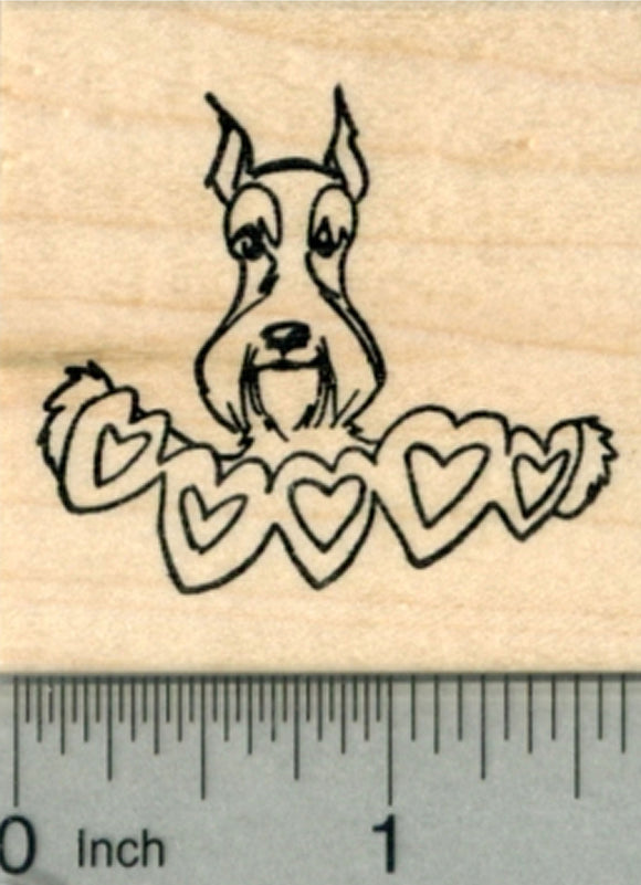 Valentine's Day Schnauzer Rubber Stamp, Dog with Hearts