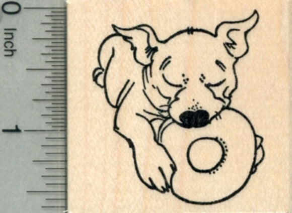 Puppy Rubber Stamp, Dog with Chew Toy, Pitbull, Bulldog