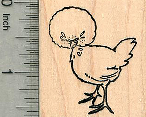 Polish Crested Chicken Rubber Stamp, White