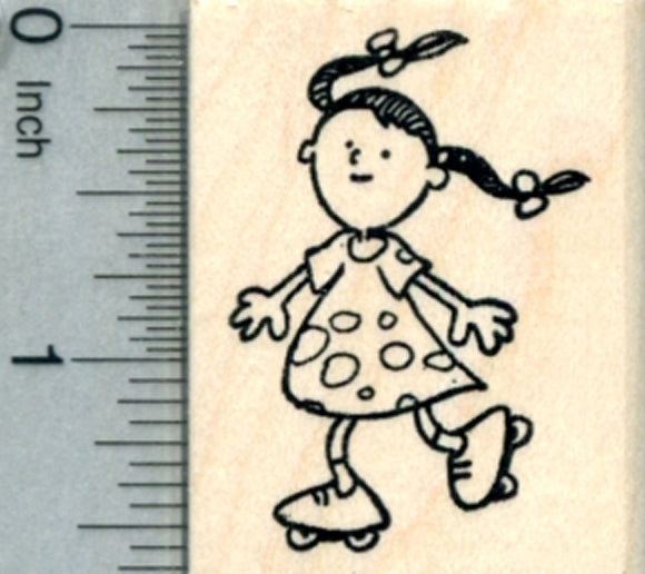 Rollerblade Girl Rubber Stamp, Skating Child