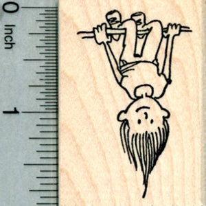 Child Playing Rubber Stamp, Hanging Upside Down