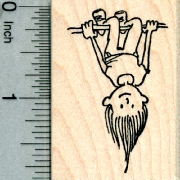 Child Playing Rubber Stamp, Hanging Upside Down