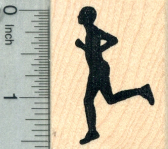 Running Man Rubber Stamp, Male Runner in Silhouette