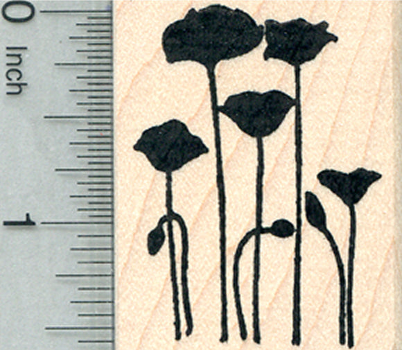 Poppy Flowers Rubber Stamp, Remembrance Series (of Veterans), Silhouette