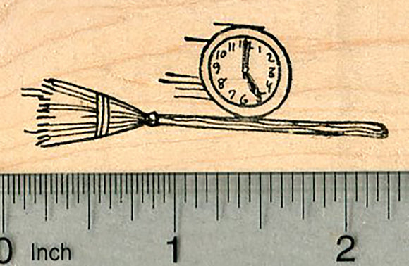Witch Clock Rubber Stamp, Halloween Series