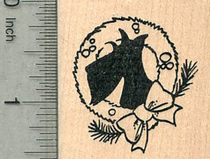 Christmas Scottie Rubber Stamp, Scottish Terrier Dog in Wreath