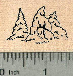 Pine Trees Rubber Stamp, Snow Covered Evergreen, AKA Fir Tree, Small Size