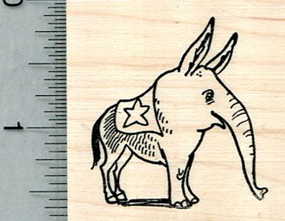 Election Rubber Stamp, Donkey Elephant Hybrid, Democrat, Republican