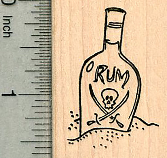 Pirate Rum Rubber Stamp, Bottle Buried in Sand