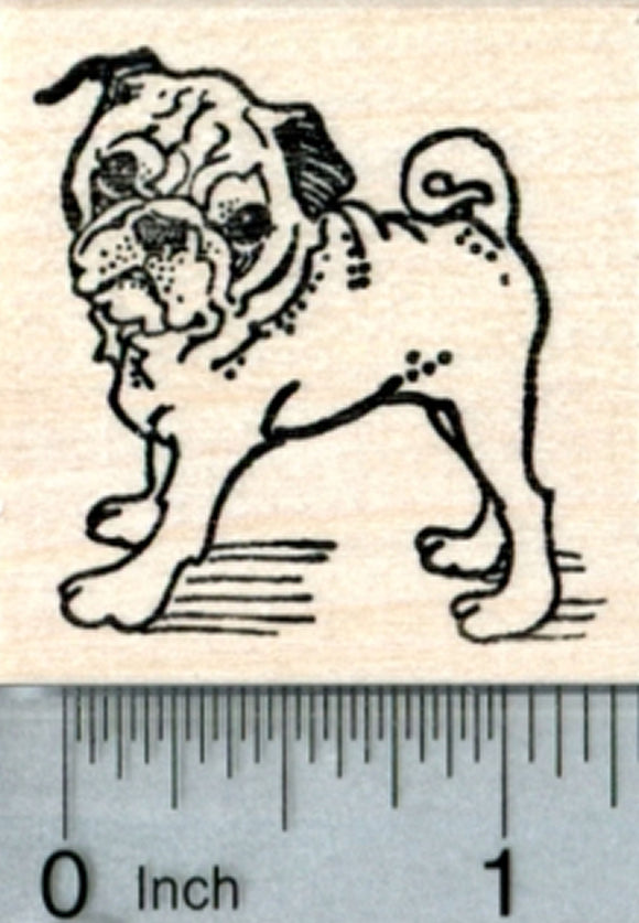 Pug Rubber Stamp, Dog Standing