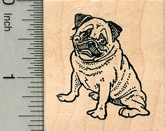 Pug Rubber Stamp, Dog Sitting