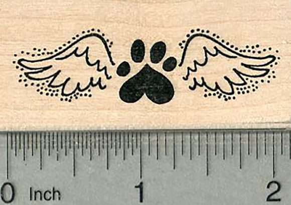 Heart Paw Print Rubber Stamp, Pet Loss Angel Wings