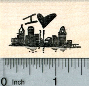 I love Cincinnati Rubber Stamp, Ohio Skyline, Travel Series