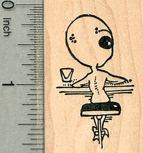 Alien at Tavern Rubber Stamp, on Bar Stool, Ale House Series