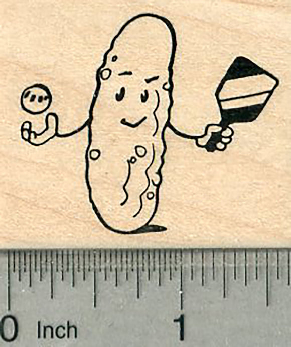 Pickleball Rubber Stamp, Pickle with Paddle and Ball