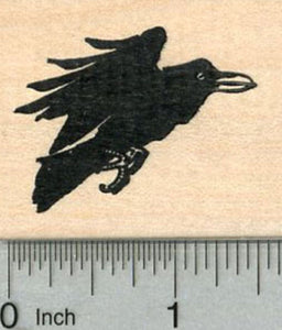 Raven Rubber Stamp, Bird in Flight, Halloween Series