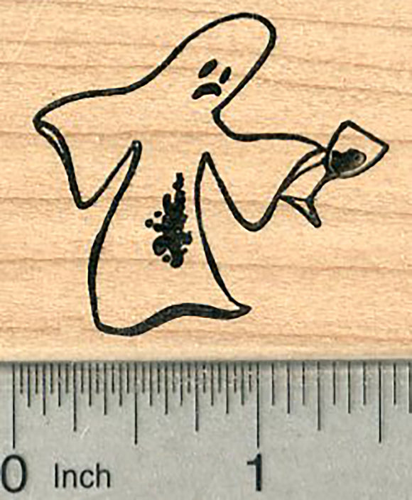 Halloween Ghost Rubber Stamp, with Spilled Red Wine, Humor series