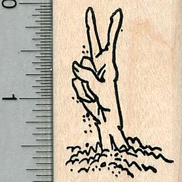 Peace Zombie Rubber Stamp, Emerging from Ground