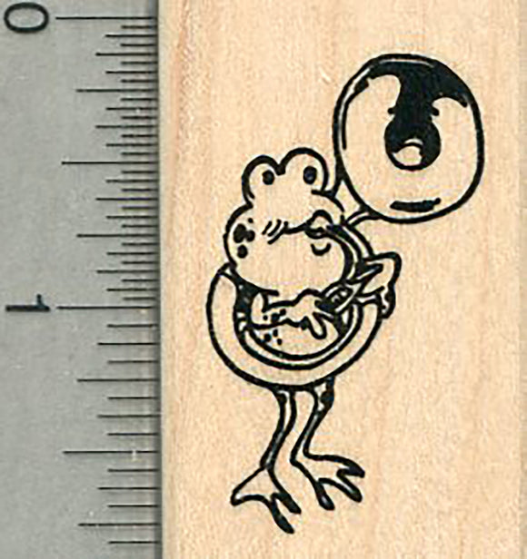 Frog Tuba Rubber Stamp, Musical Amphibian Series