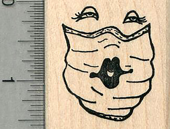 Masked Face Rubber Stamp, With painted on lips, Virus Series